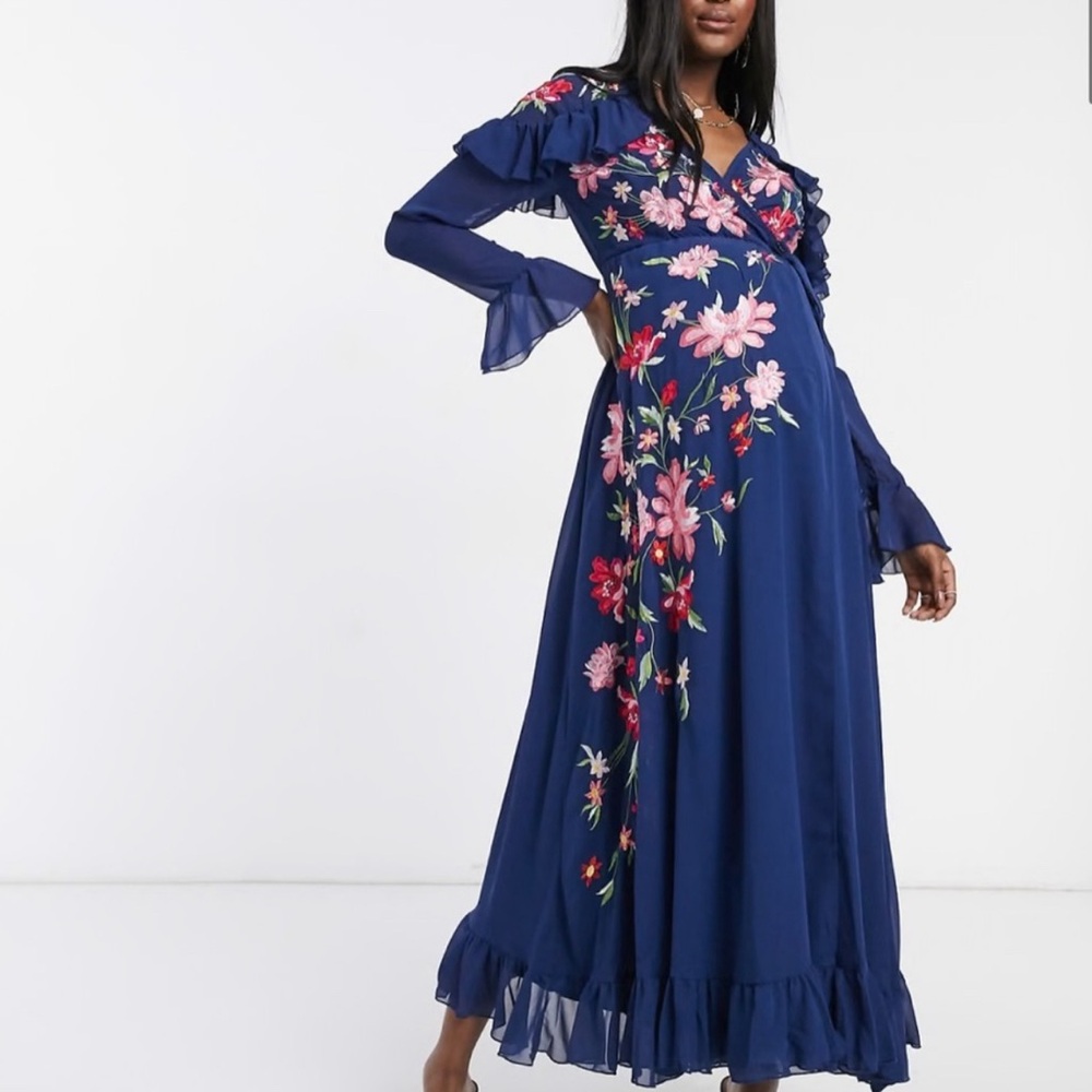 Floral Embroidered Navy Dress